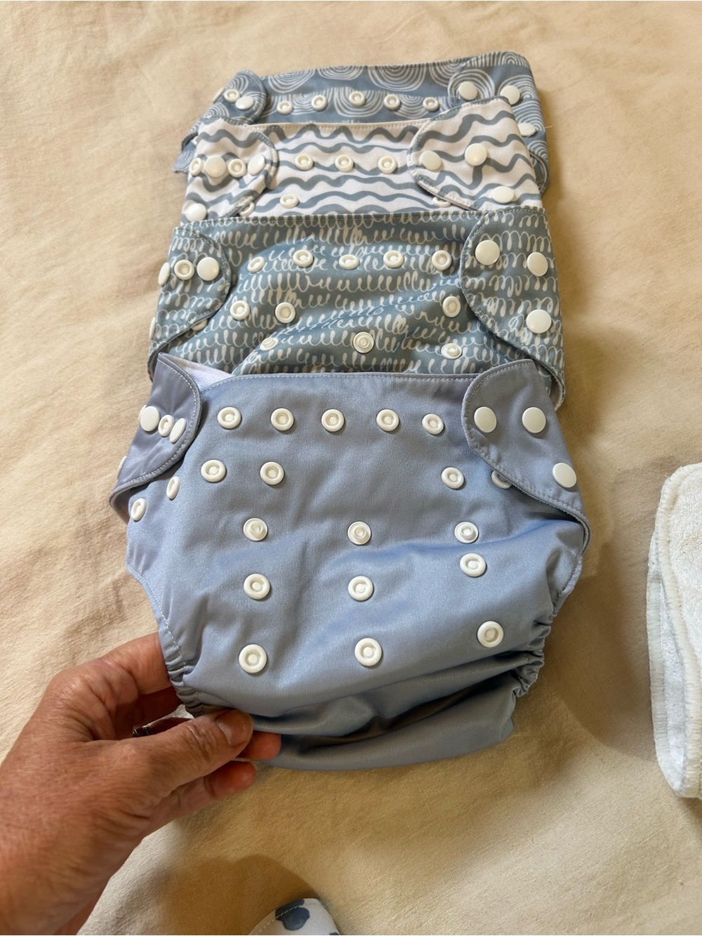Blue & Gray Patterned Reusable Cloth Diaper Set - Picture 8 of 9